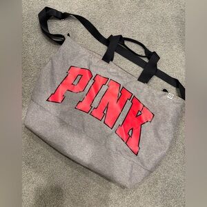 PINK Victoria's Secret Gray Tote with Bold Pink Logo